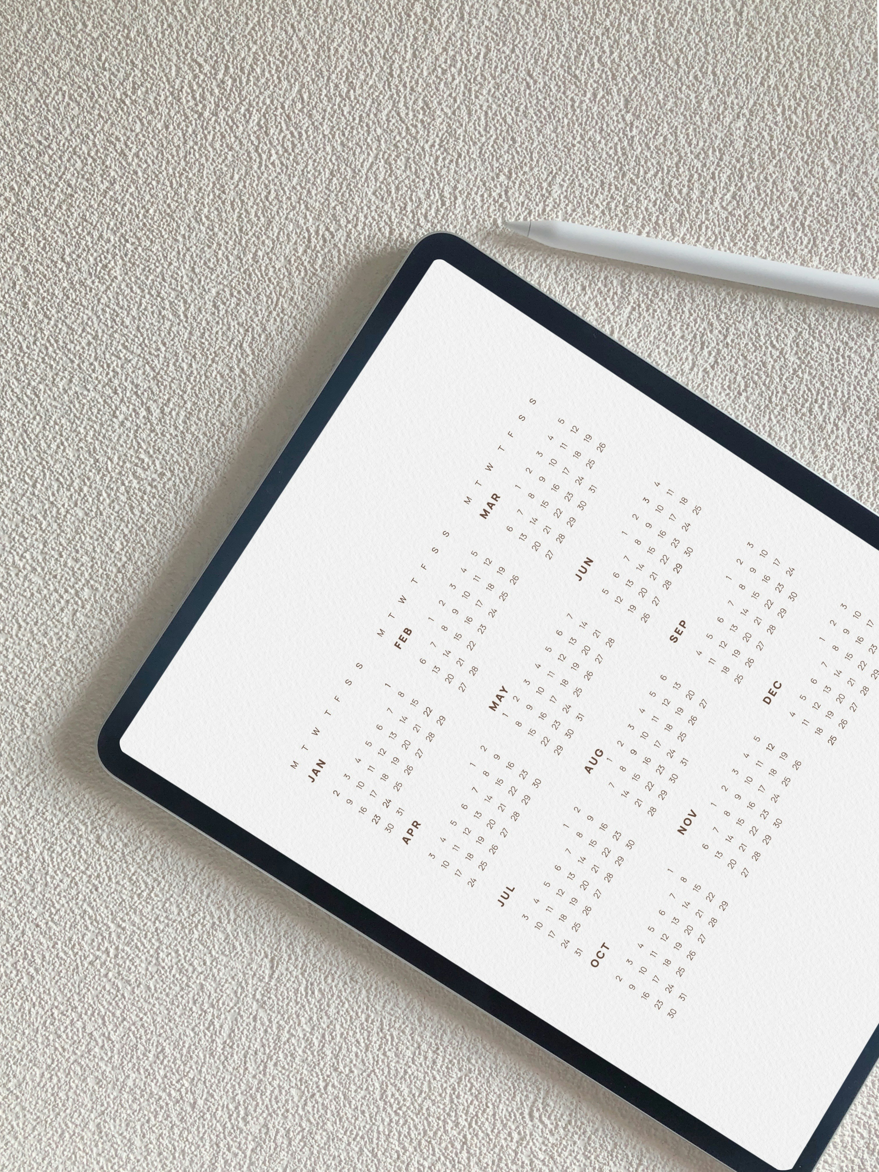 Calendário exibido em um tablet